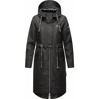 Navahoo Damen Mantel Übergangs Jacke Lang Parka Freizeit Casual Kapuze Josinaa Schwarz Gr. 36 - S - Schwarz