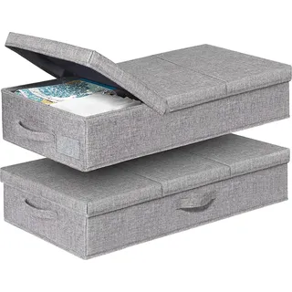 Faltbare Aufbewahrungsbox 2 Stück - 15 cm hoch - flache Kiste unter dem Bett mit Deckel und Griff - Stoffaufbewahrung - Unterbettbox für Decken, Kleidung, Bettdecken, Spielzeug, Schuhe