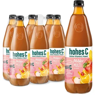 hohes C Milder Multivitamin (6 x 1l), 100% Saft, Apfel, Orange, Acerola, Mango, 7 Vitamine, ohne Zuckerzusatz laut Gesetz, weniger Säure, vegan