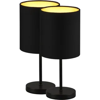 REALITY Leuchten Tischleuchte »Jerry« E14 2 Stk. 2er-Set Tischlampe, Stoffschirm in schwarz/gold, Schnurschalter, schwarz