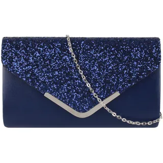 MEGAUK Damen Clutch Glitzer Elegant Abendtasche Glänzend Handtasche Envelope Tasche Strass Unterarmtasche mit Kette für Hochzeit Wedding Prom Party (Leder Blau)