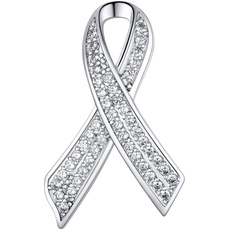 U7 Rosa Schleife Brosche Pin Schleifen Form Broschennadel platiniert Weißen Zirkonia Brustkrebs Awareness Anstecknadel für Damen