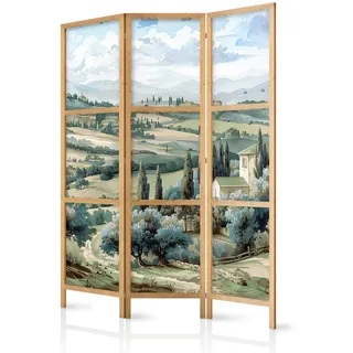 Muralo Paravent Japanischer 3-tlg 135x172 cm Gr ne Landschaft , Multicolor , Holz, Textil , Pinie , Landschaft/Berg , Rechteckig , 135x172x3 cm , Wohnzimmer, Raumteiler, Paravents