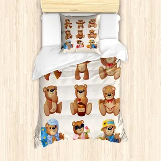 ABAKUHAUS Karikatur Mantele, Teddybär Ki, Milbensicher Allergiker geeignet mit Kissenbezügen, 135 cm x 200 cm - 80 x 80 cm, Schokocreme