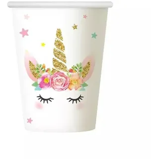 Set mit 6 Pappbechern im Einhorn-Design - 266 ml