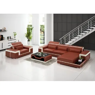 Wohnlandschaft Ecksofa L-Form Sessel Set Modern 2tlg JVmoebel - Braun, Beige