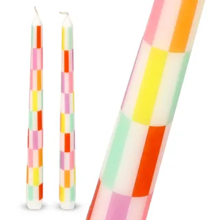 Talking Tables 2 x Bunte Karierte Spitzkerzen aus Wachs, stilvolle Tischdekoration & Tischmittelpunkt, Sommerdeko, umweltfreundliche Verpackung, duftfrei, lange Brenndauer, 23 cm