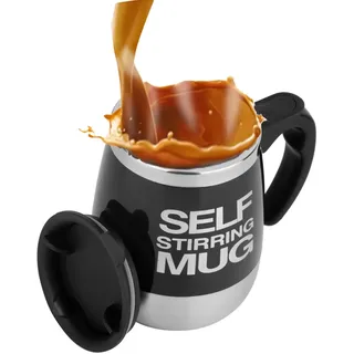 Mengshen Die selbstrührende Tasse Lazy Mug Grande Self Stirring Coffee Cup Becher Electric Stainless Steel Automatic Mixing, Best for Morning Travel Home Office 400ml, A006A Black