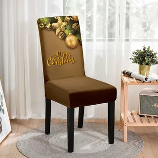 Morbuy Weihnachten Stuhlhussen 2/4/6er Set, Stretch Hohen Zurück Stühle Stuhlbezug Für Esszimmer, Abnehmbare Waschbar Stuhlbezug, Für Küche Party Weihnachten Dekoration (Curry,6pc)