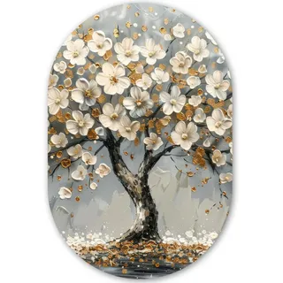 MuchoWow Wandbild Baum - Gold - Blumen - Abstrakt - Kunst 60x90 cm , Kunststoff , Oval , 60x90 cm , einfache und schnelle Anbringung , Bilder & Rahmen, Bilderrahmen, Bilderrahmen & Fotorahmen