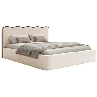 Selsey Duney - Polsterbett 160x200 mit Bettkasten und Strukturstoff, Hellbeige - Beige
