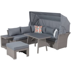 Bild von Garden Dining Lounge Set/Daybed Relax, variabel stellbar mit Dach Furniture, Aluminium, Polyrattan, Grau, Groß