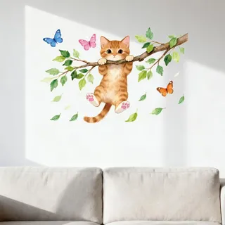 ANATTASOUL Katze und Ast Wandtattoo für Küche | (2pcx60x38cm) Wandaufkleber Selbstklebend Kitchen Wand Sticker für Wohnzimmer, Schlafzimmer, Flur, Badezimmer