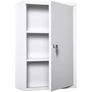 kleankin Medizinschrank mit Schloss 3 Fächer Stahl Weiß 40 x 18 x 60 cm