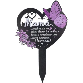 30,5cm Grabschmuck Wetterfest, Grabstecker Herz mit Spruch Mama, Edelstahl Grabdekoration Wetterfest, Grabgesteck Friedhof Deko, Grabschmuck Gedenktafel, Gartenstecker für Draußen Garten Grab Deko