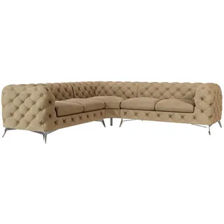 S-Style Möbel Ecksofa Chesterfield Laura Beige Samt , Textil , Echtholz,Buche, Birke , Füllung: Polyetherschaumkern,Polyetherschaumkern , Eckteil,L-Form , 264x264 cm , Blauer Engel, FSC Mix, Oeko-Tex®, Hergestellt in Europa , Wohnzimmer, Sofas & Couches, Wohnlandschaften, Ecksofas