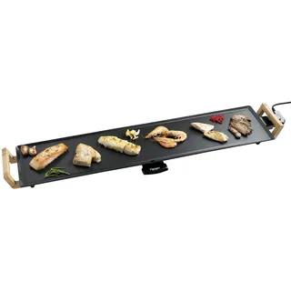 Bestron elektrischer Tischgrill, XXXL Plancha-/Teppanyaki-Grillplatte mit Antihaftbeschichtung, Grillspaß für bis zu 10 Personen, extra lange Grillfläche, 2.000 Watt, Farbe: Schwarz