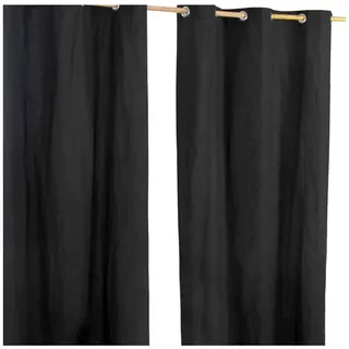 Homescapes Ösenvorhang blickdicht 2er-Set, 117/137 cm , Schwarz , Textil , Uni , 117x137 cm , Oeko-Tex® , Heimtextilien, Vorhänge, Fertigvorhänge, Ösenvorhänge