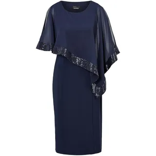 Abendkleid GOLDNER "Kurzgröße Kleid mit raffiniertem Chiffonüberwurf", Damen, Gr. 21, K-Gr, blau (mitternachtsblau), Obermaterial: 96% Polyester PES. 4% Elasthan EL., festlich, figurumspielend, Halbarm, Kleider Abendkleid, Chiffon