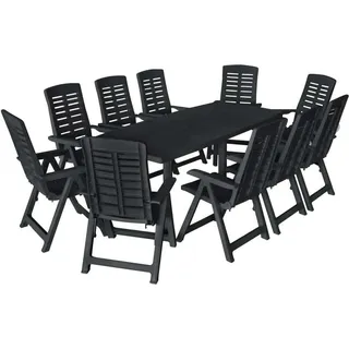 The Living Store 11-tlg. Garten-Essgruppe Kunststoff Anthrazit - Grau