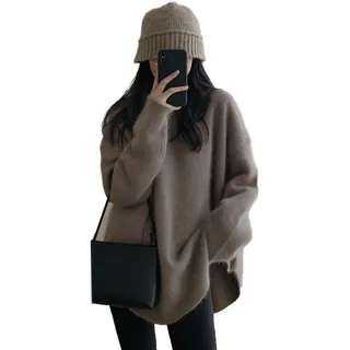 Moderne Pullover Damen Eleganter Gebogener Saum Strickpulli Leichte Oversize Strickpullover Rundhals Feinstrickpullover Warm Damenpullover Langarm Esprit Damen Pulli