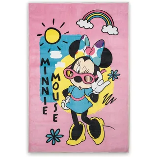 Disney Home Kinderteppich - Offiziell lizenzierter Kinderspielteppich für Kinderzimmer, Spielzimmer - rutschfeste und waschmaschinenfeste Spielmatte für Kinder, Minnie Mouse Teppich 80 x 120 cm