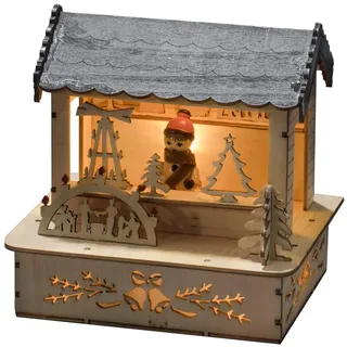 Konstsmide 2823-100 LED Holzsilhouette "Marktstand mit grauem Dach" / für Innen (IP20) / 3 warm weiße Dioden / Batteriebetrieben: 3 x AA 1.5V (exkl.), klein, Grau