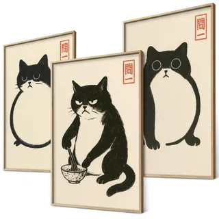 Hoji Katzen Poster Set Ukiyo-e Japanische Kunst Japan Wanddeko Bilder Schlafzimmer Deko Wohnzimmer Dekoration Eklektische Gemälde