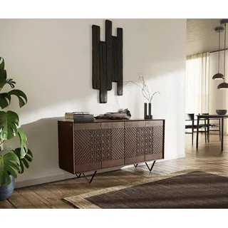 DELIFE Sideboard Manjula 145 cm Mango Braun 4 Türen V-Fuß Metall Schwarz - Dunkelbraun