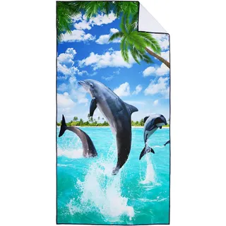Violetpos Schnell Trocknende und Leichte Strand Handtücher Strandtuch groß 90x180 cm Schnelltrocknendes Mikrofaser Bedrucktes mit Delfine Palmen Hawaii