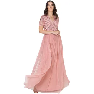 Maya Deluxe Damen Maya Deluxe Maxi Dress for Women Ladies Braidesmaid V-neck Plus Size Ball Gown Short Sleeves Long El Brautjungfernkleid, Blossom, 36 EU