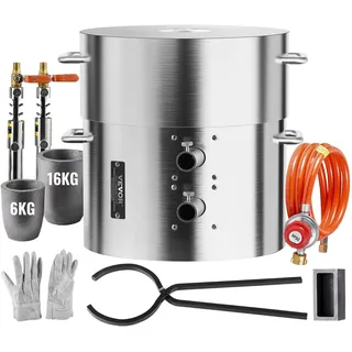 Vevor Propan Schmelzofen Set 16 kg Gas Metall-Schmelzofen-Set, Doppelbrenner Gießerei Heimofen mit Tiegeln & Zangen, Schmelzgusswerkzeug für Gold Silber Kupfer Aluminium Metallrecycling