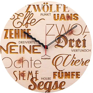 Huamet CH40-A2413 Holz-Wanduhr Textuhr Zirbe Ø 30 cm
