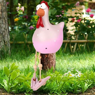 Nitoope Lustige Huhn Deko Garten, Harz-Hahn-Statuen im Freien dekorativ, Hühner Deko Christmas, Outdoor Garten Gartendeko Hinterhof Rasen Pfähle (Rosa)