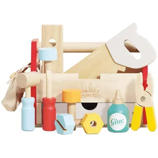Le Toy Van – Pädagogisches Autos & Baustelle-Spielset aus Holz Werkzeugkiste für Rollenspiel | Für Mädchen & Jungen Holzwerkzeuge-Rollenspiel – Geeignet für Kinder ab 3 Jahren