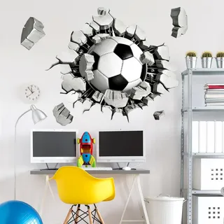 3D Fussball Wandtattoo | Fußball Wandaufkleber Kinderzimmer Durchbruch Wandaufkleber für Junge Fußball Teenager Sport Wand Deko für Jugendzimmer