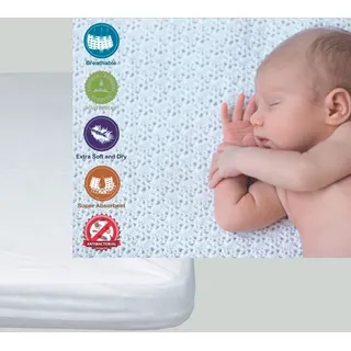 Matratzenschoner aus Baumwolle für Babykrippe | 70 x 140 cm | Wasserdicht | Atmungsaktiv | mit Gummi verstellbar | Anti bakteriell | 1 Stück|