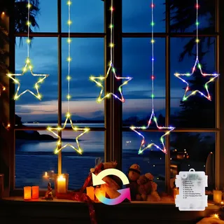 GlobaLink 5 Sterne Fensterdeko mit Batterie Timer Haken,1.2M 96LED Weihnachtsdeko IP65 Weihnachtsbeleuchtung Außen Weihnachtslichterkette für Fenster Glas Wand Tür Zimmer (warmweiß&bunt)