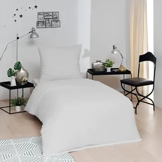 Brielle Flanell Bettwäsche Set aus 100% Baumwolle mit 135 x 200 + 80 x 80 cm Weiß - Weiß