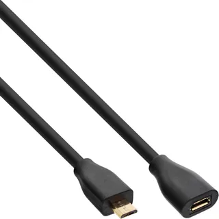 InLine Micro-USB Verl., USB 2.0 Micro-B ST/BU, schwarz, vergoldete Kont., 1,5m
