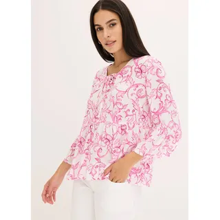 bonprix Tunika figurumspielende Passform, mit 3/4-Ärmeln, mit Bindedetails, weiß, pink floral