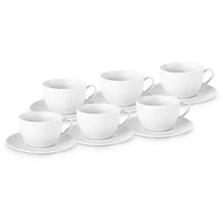 KARACA Seashell - Teetassen Set Mit Untertasse 6er, Kaffeetassen 12 Stück, Teeservice Porzellan, 200 ml Kaffee, Cappuccino, Tee Tassen Set & Untertassen Muscheldesign - Weiß