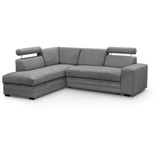beautysofa Ecksofa im modernes Stil Roma Polsterecke mit Schlaffunktion Bettkasten verstellbaren Kopfstützen, Stoff: vardo 11 - grau, links - Grau