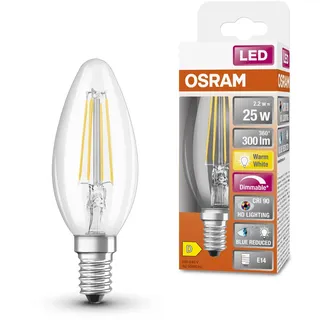 Osram SUPERSTAR+ CLASSIC B FIL 25 LED-Lampe, E14, Minikerzenform, 2,2W, 300lm, 2700K, warmweißes Licht, stark reduzierter Blauanteil, geringere Augenbelastung, dimmbar, geringer Energieverbrauch