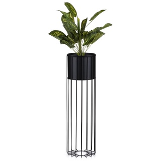 HowHomely Moderne Blumenständer Metall 70 cm Hoch mit Schwarz Blumentopf Rund 19 cm Ø auf Robuste Ständer - Pflanzenständer zur Dekoration Innenräumen