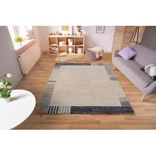 OCI DIE TEPPICHMARKE Teppich "CASTLE FLORA, auch als Läufer und Rund" rechteckig 20 mm Höhe dichter Frisé Kurzflor, farbiger Bordüre, Wohnzimmer, Schlafzimmer, grau, blau