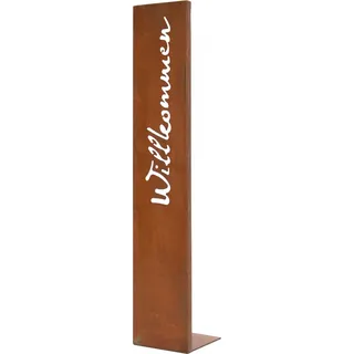 FRANK FLECHTWAREN Standschild "Willkommen", trendiges Rostdesign, Metall mit aufwändiger Ausstanzung, mit Stand-Fuß - Braun