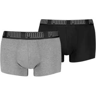 Puma Boxer Trunk Boxershorts Herren, Everyday Unterhose Pant Unterwäsche 2er Pack, Farbe:Black/Grey Melange, Bekleidungsgröße:S