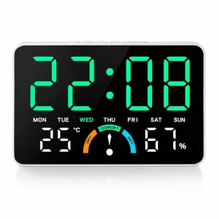 Wxeadu LED Digitale Wanduhr, Digitaluhr mit Anzeige, Digitale Uhr mit Alarm, Temperatur, Datum, Woche, LED Wanduhr, Uhr Digital für Zuhause, Helligkeitseinstellung, Digitale Wanduhr Batteriebetrieben
