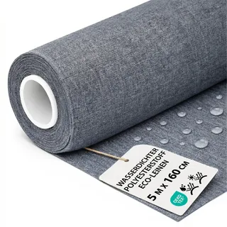 Polyesterstoff wasserdicht Stoff Meterware 5 m x 160 cm - markisenstoff markisenstoffe canvas und polsterstoff möbelstoff futterstoff segeltuch und vorhangstoff Jeansfarbe eco-Leine oeko-tex